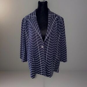 Misook Knit Sweater Jacket Sz XL Navy Blue Geometric Classic Office Old Money